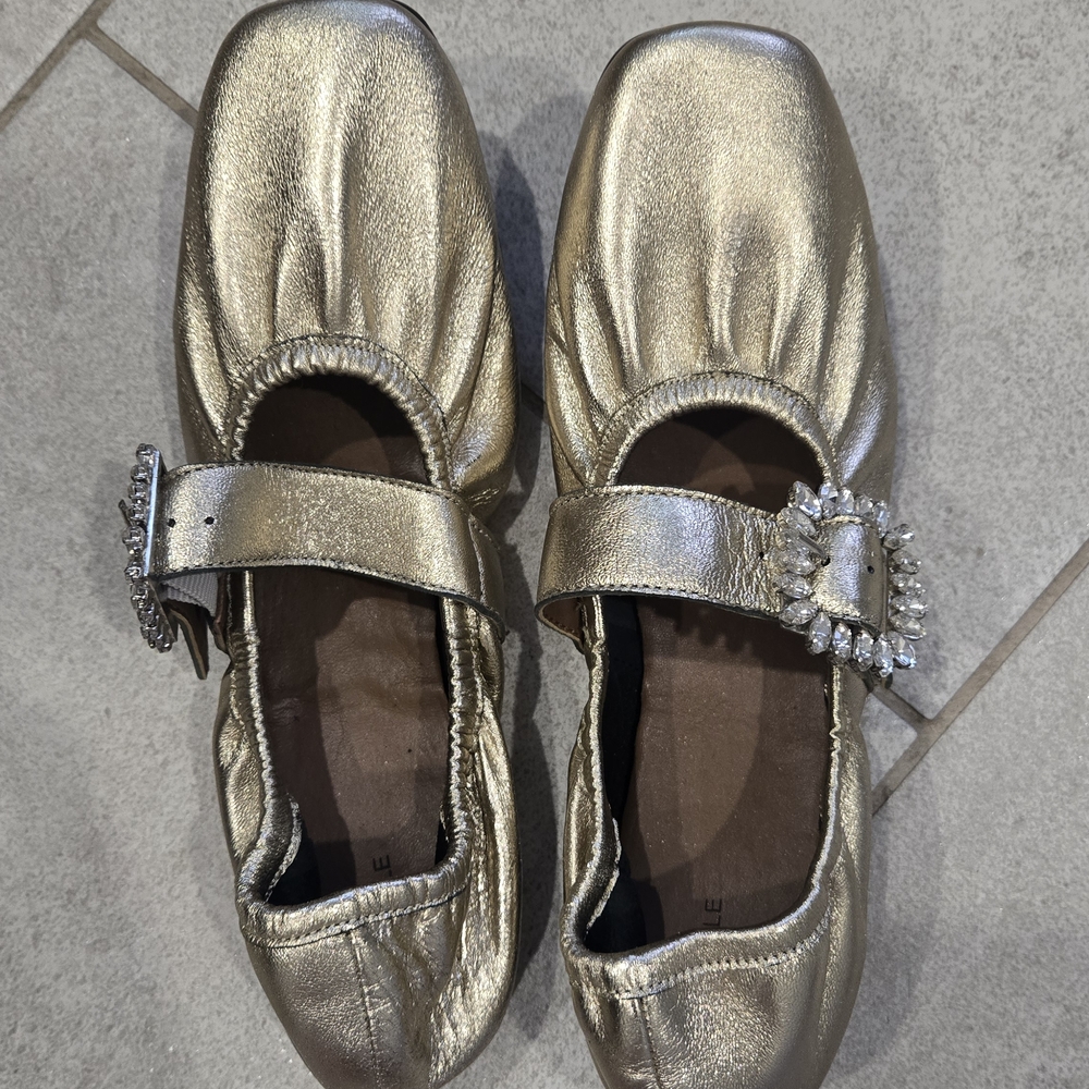 Free People Gold Flats with Rhinestone Buckle